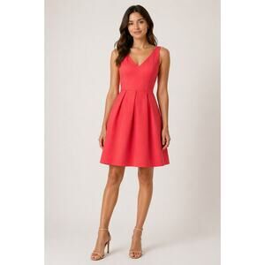 J.Crew Coral Kami Fit Flare Dress Cotton Blend Pleated Party Wedding Size 8